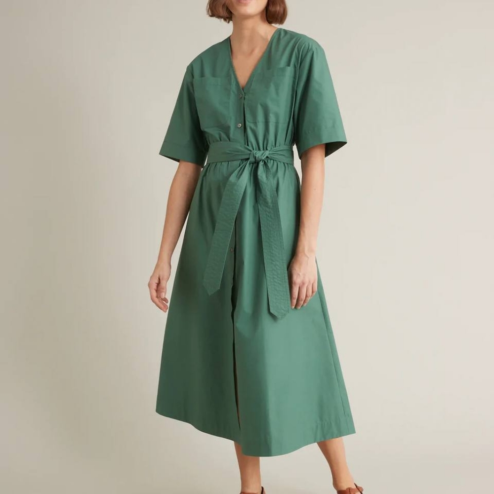 Brand new beautiful Cyrillus green poplin dress (100%) - perfect for work